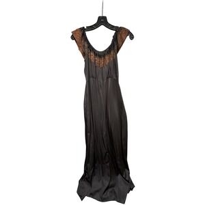Vintage Vanity‎ Fair Nightgown Womens SM Black Lace Yoke Nylon Full Length 60s